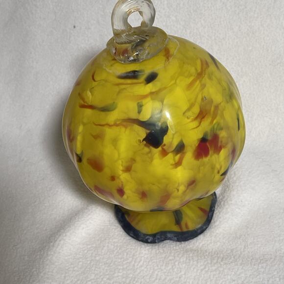Vtg Unmarked Murano Style Pumpkin Beautiful Art Glass Yellow Red Green Brown - Picture 3 of 7